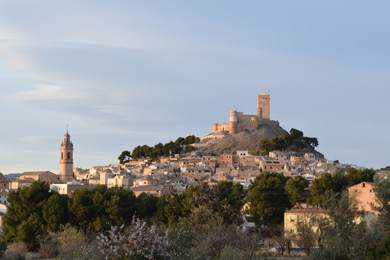 View of Biar town and castle on the hill
